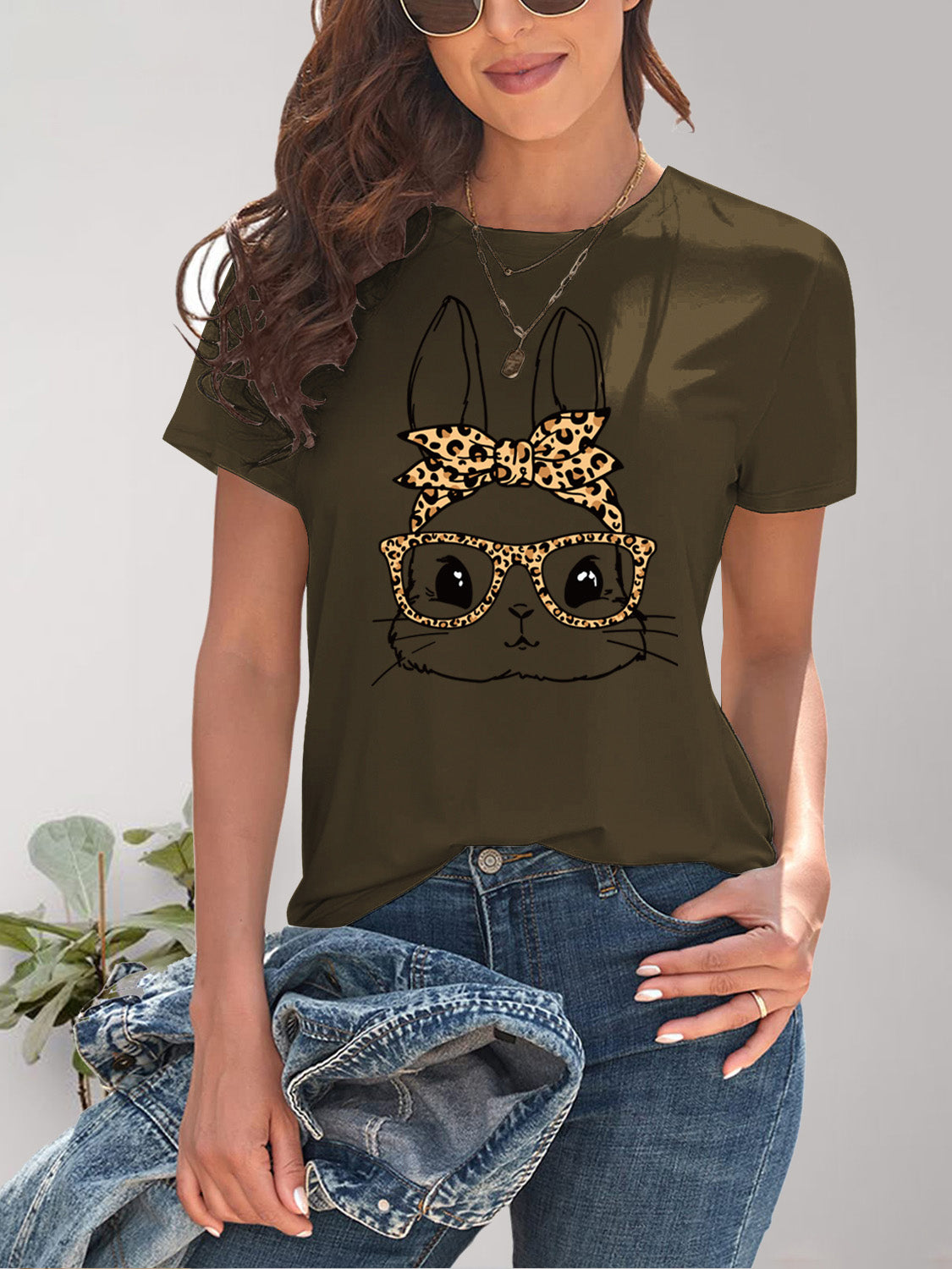 Rabbit Graphic Round Neck Short Sleeve T-Shirt - AllIn Computer