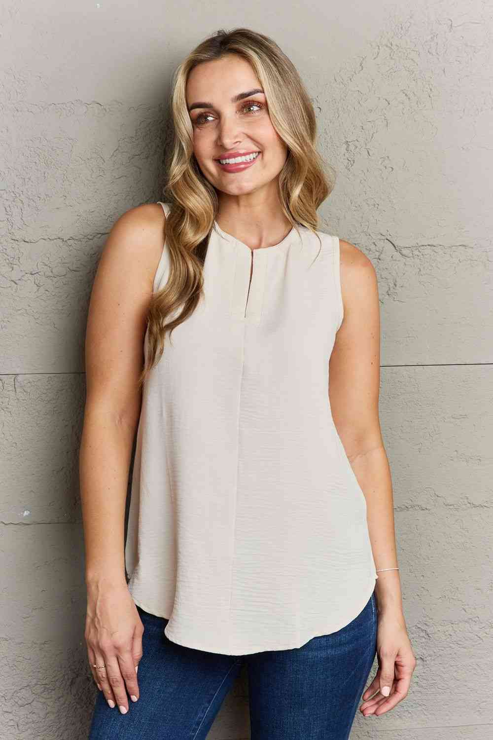 Ninexis First Glance Sleeveless Neckline Slit Top - AllIn Computer