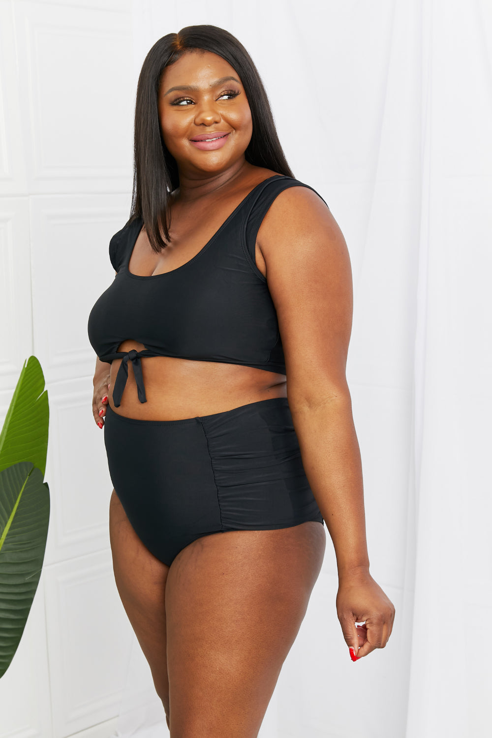 Marina West Swim Sanibel Crop Swim Top and Ruched Bottoms Set in Black - AllIn Computer