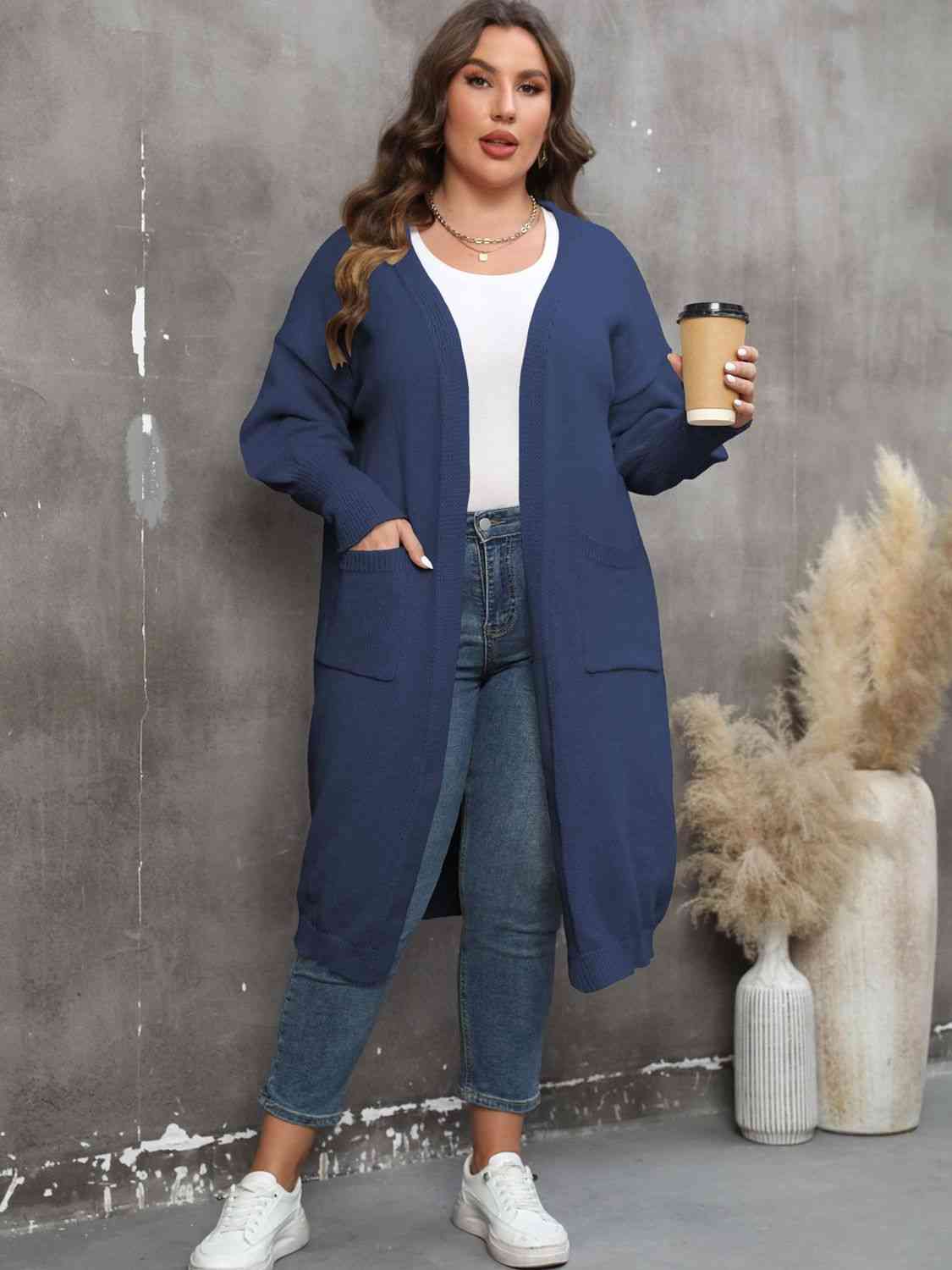 Plus Size Long Sleeve Pocketed Cardigan - AllIn Computer