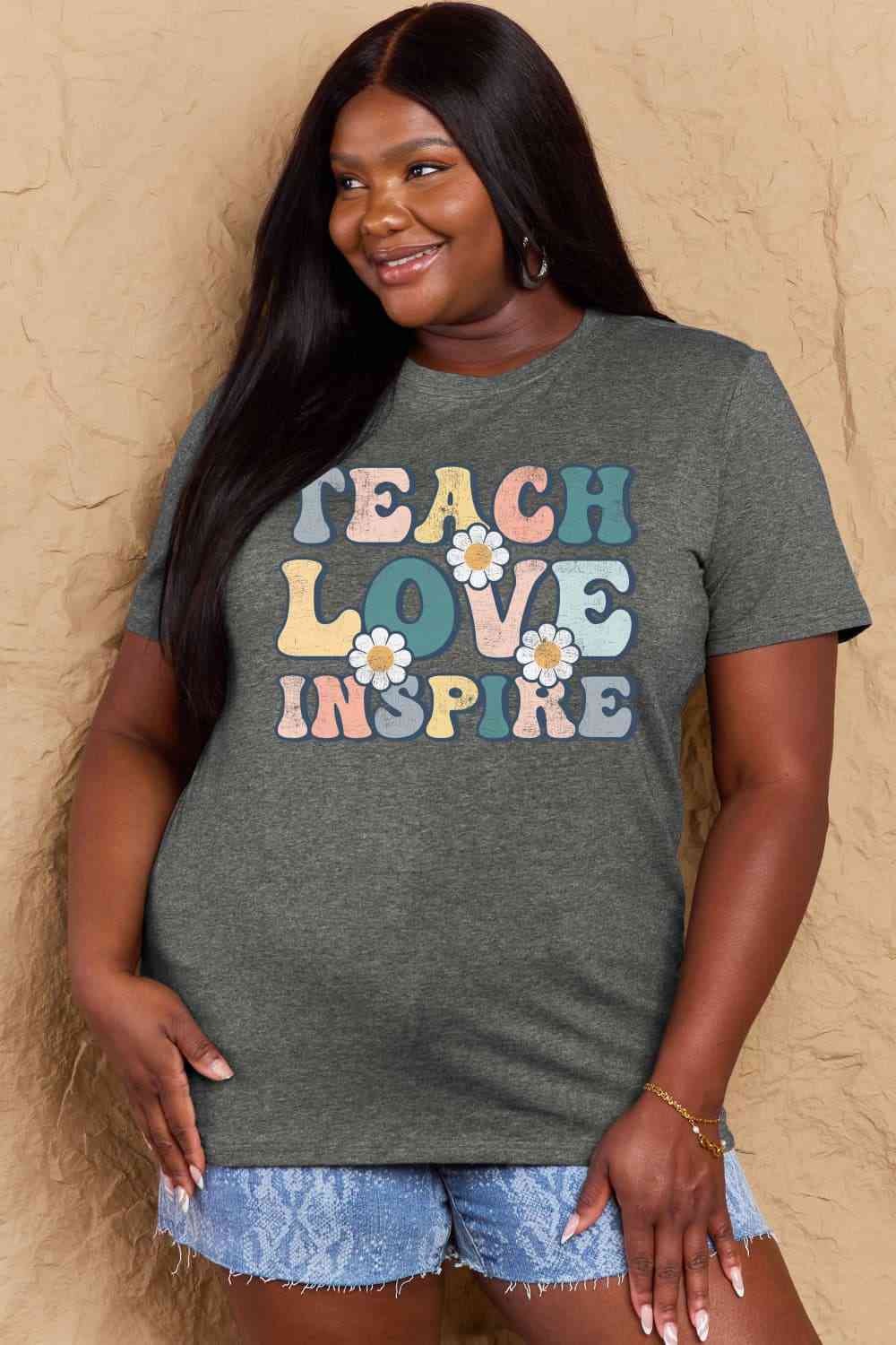 Simply Love Full Size TEACH LOVE INSPIRE Graphic Cotton T-Shirt - AllIn Computer