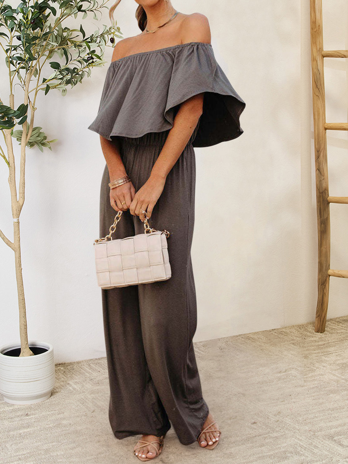 Ruffled Off-Shoulder Jumpsuit - AllIn Computer