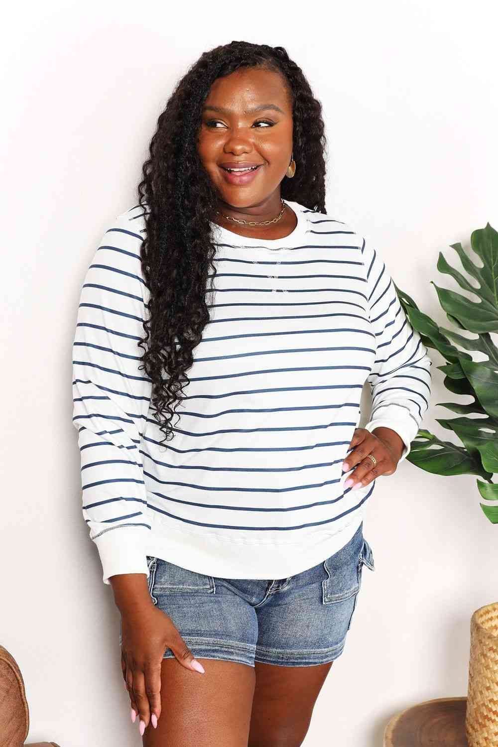 Double Take Striped Long Sleeve Round Neck Top - AllIn Computer
