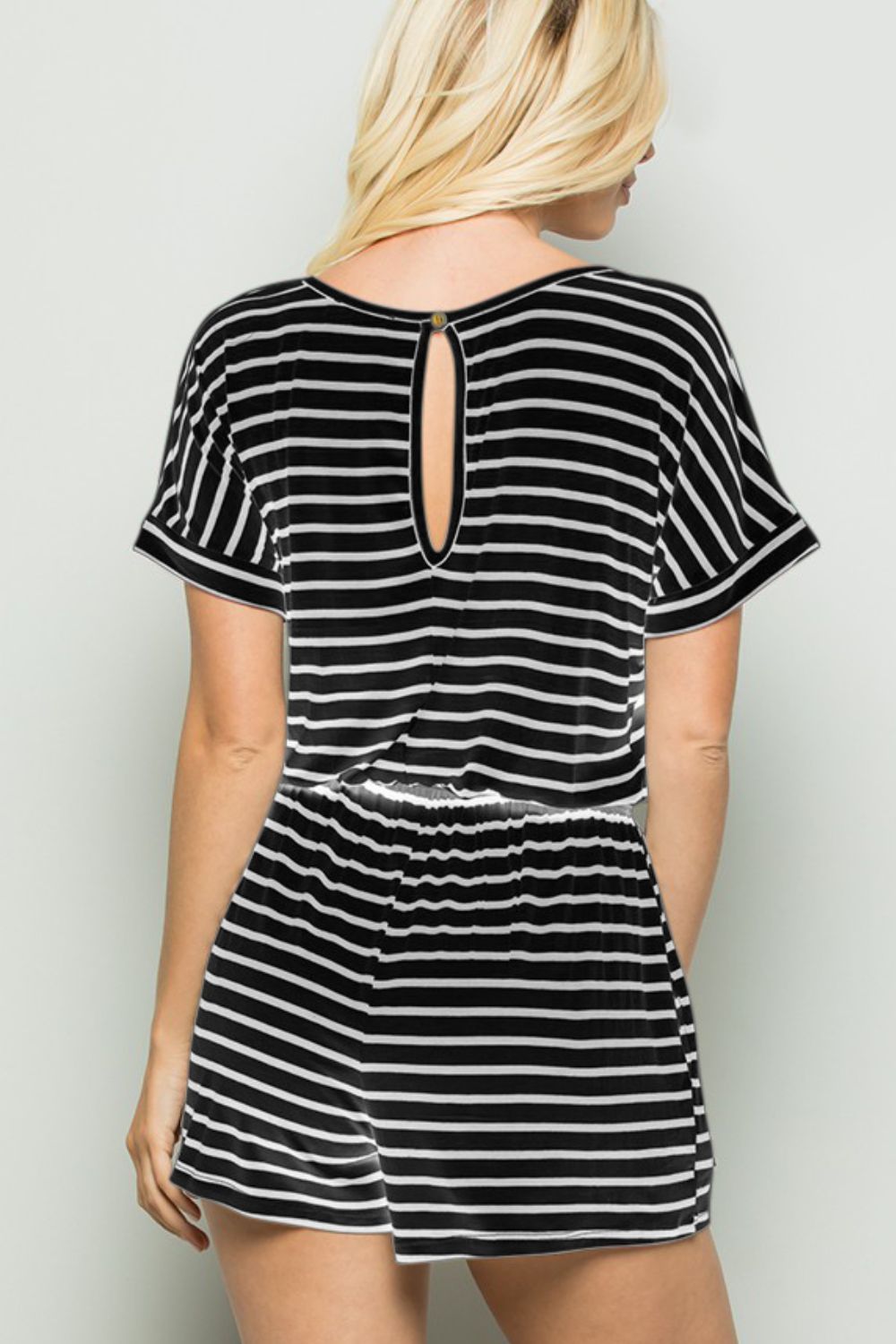 Heimish Full Size Striped Round Neck Short Sleeve Romper - AllIn Computer