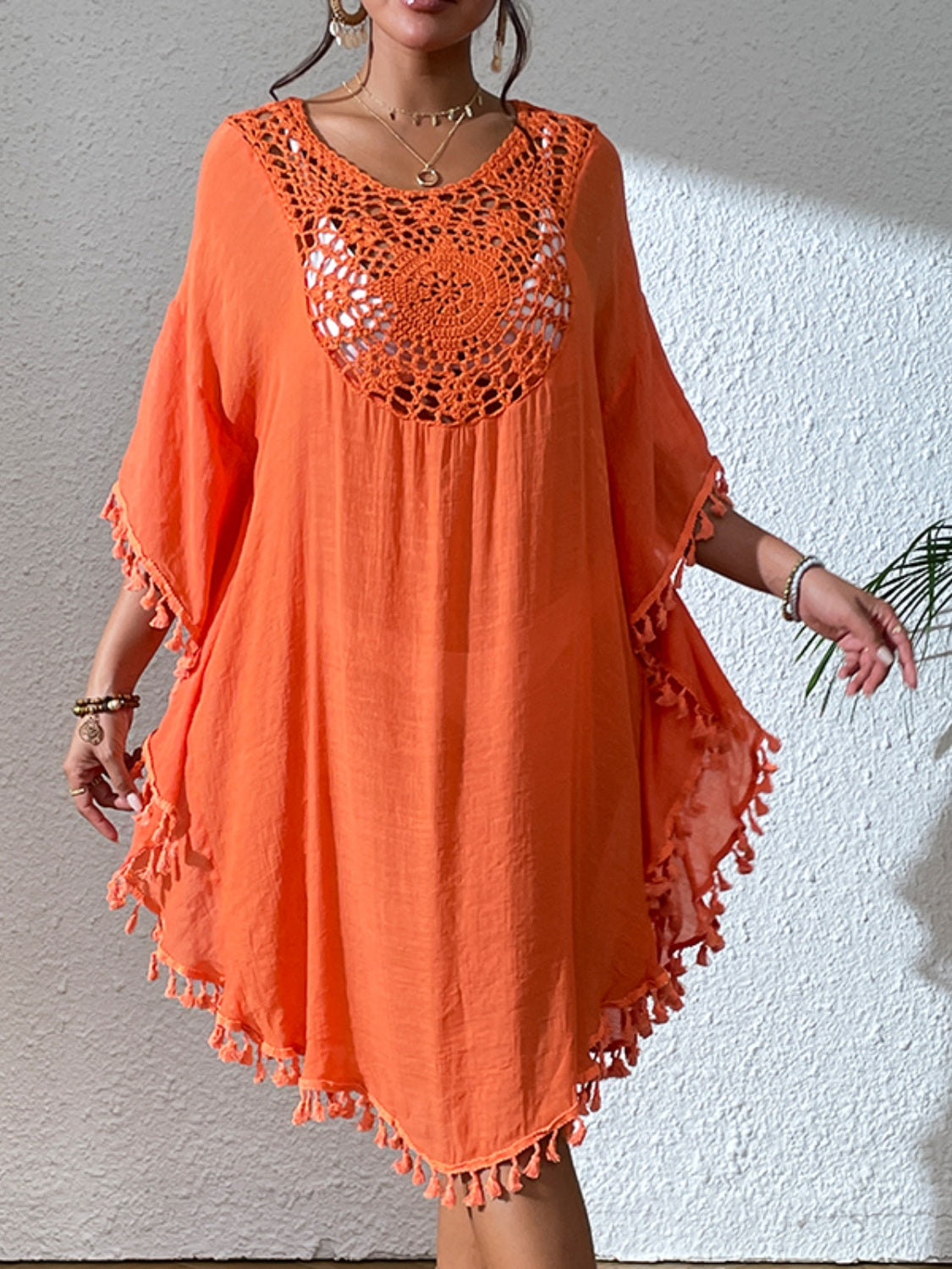 Tassel Cutout Scoop Neck Cover-Up Dress - AllIn Computer