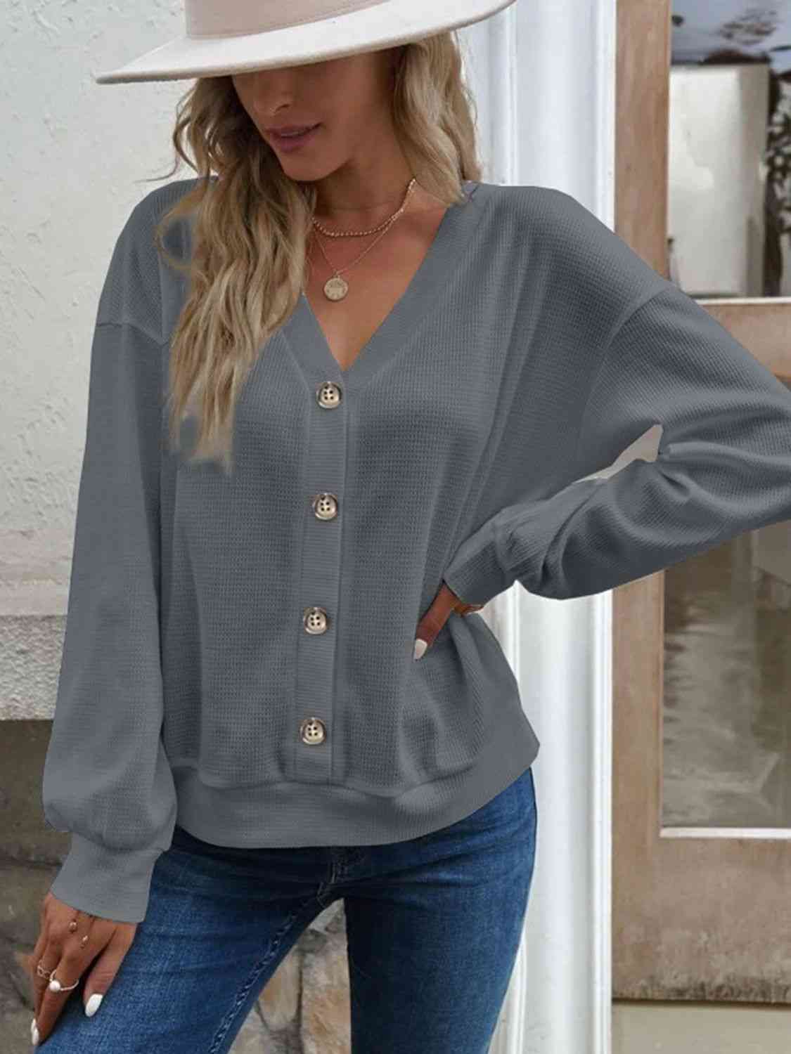 V-Neck Dropped Shoulder Blouse - AllIn Computer