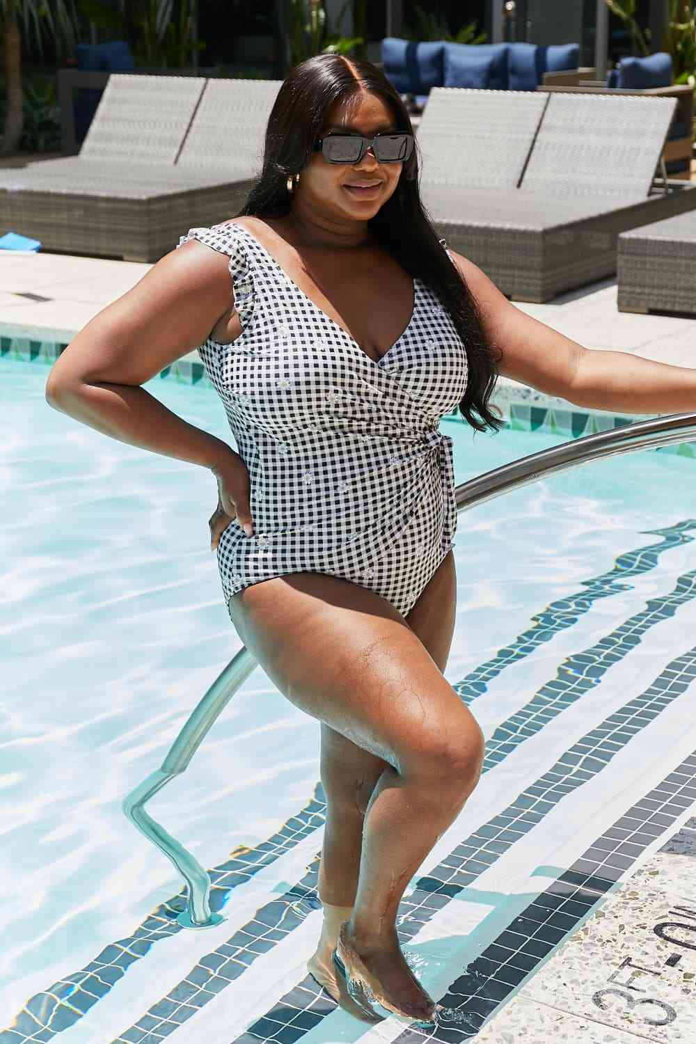 Marina West Swim Full Size Float On Ruffle Faux Wrap One-Piece in Black - AllIn Computer