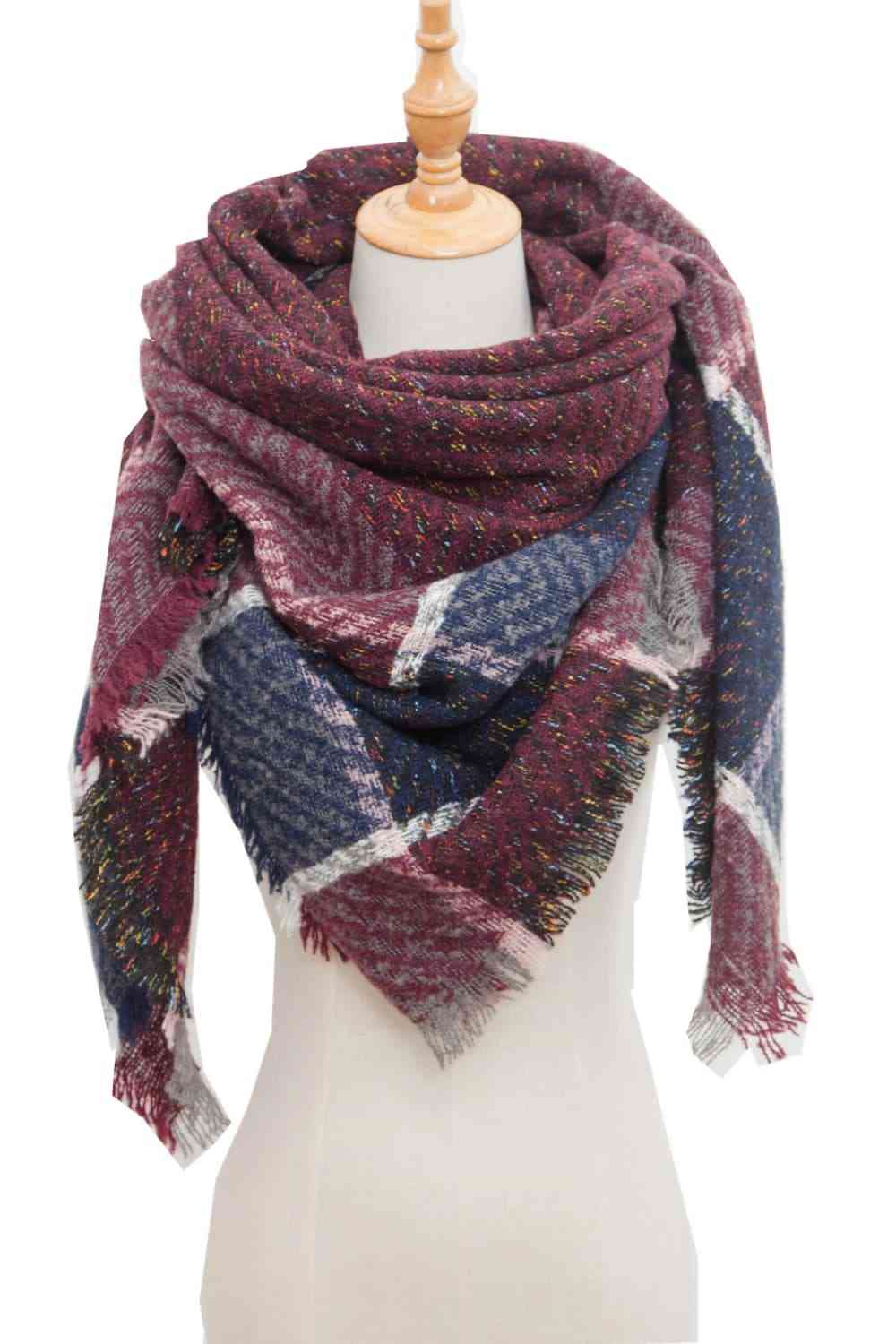 Plaid Raw Hem Polyester Scarf - AllIn Computer