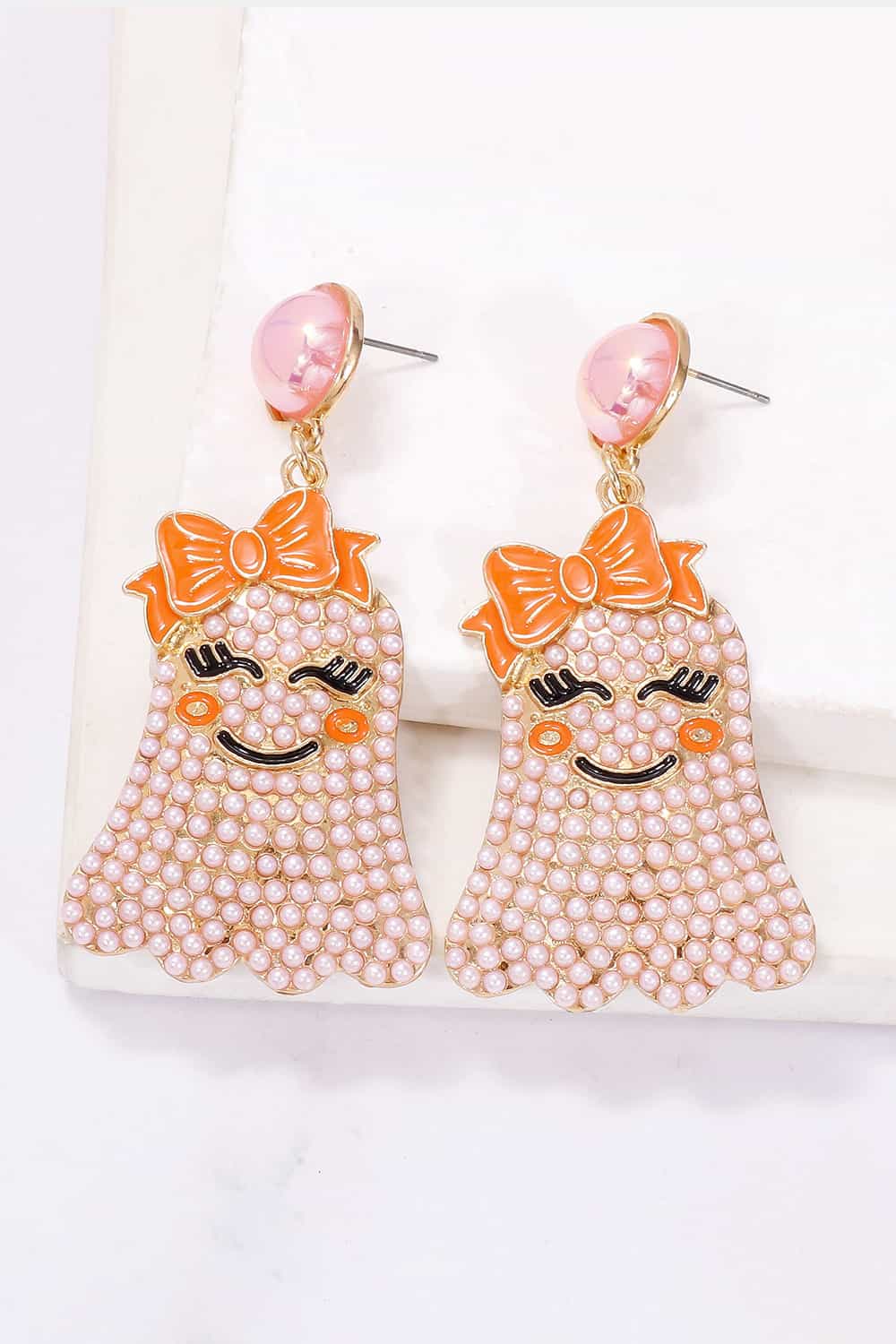 Smiling Ghost Shape Synthetic Pearl Earrings - AllIn Computer