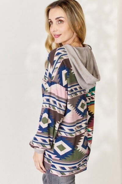 Celeste Full Size Geometric Exposed Seam Drawstring Hoodie - AllIn Computer