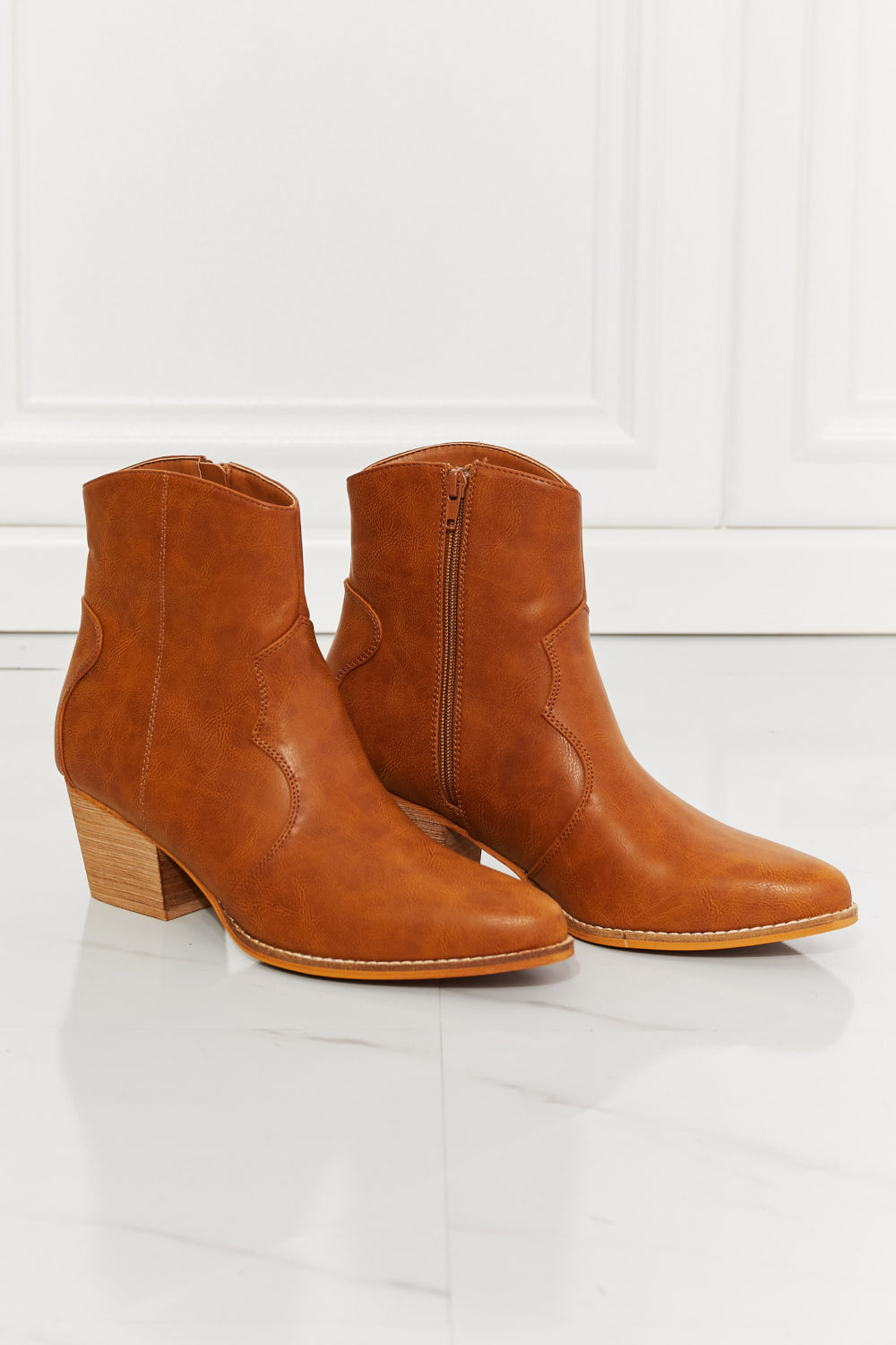 MMShoes Watertower Town Faux Leather Western Ankle Boots in Ochre - AllIn Computer