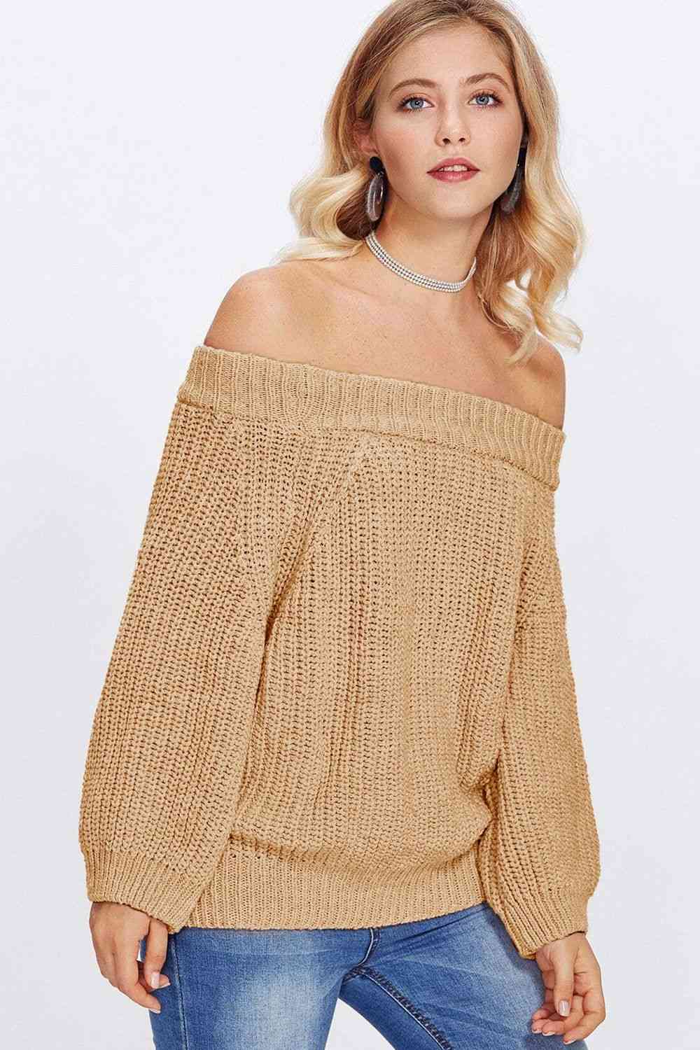 Double Take Off-Shoulder Long Sleeve Sweater - AllIn Computer