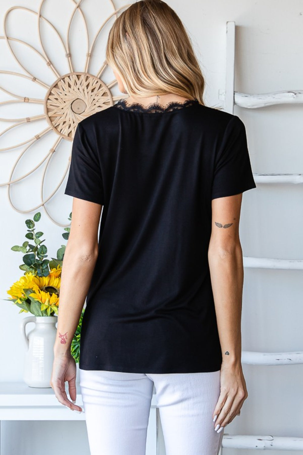 Heimish Lace Detail V-Neck Short Sleeve T-Shirt - AllIn Computer