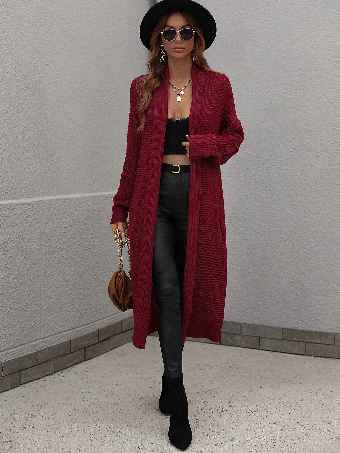 Double Take Waffle Knit Open Front Duster Cardigan With Pockets - AllIn Computer