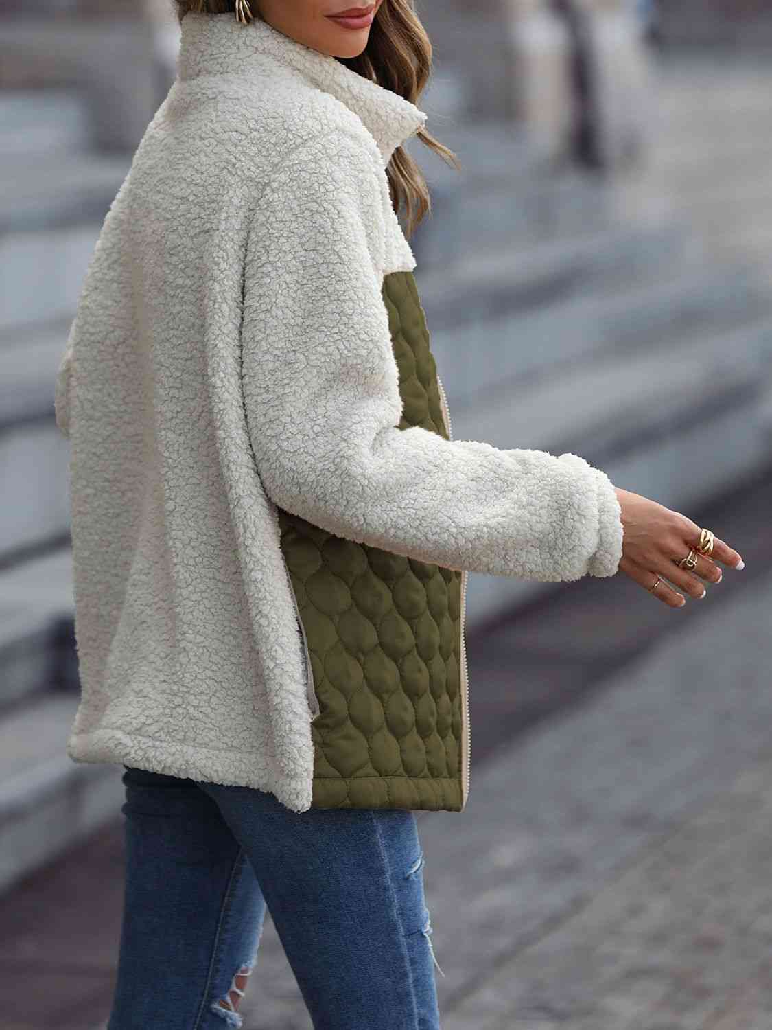 Leopard Color Block Zip-Up Jacket - AllIn Computer
