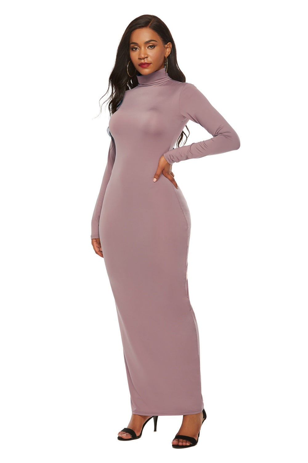 Mock Neck Long Sleeve Maxi Slim Dress - AllIn Computer