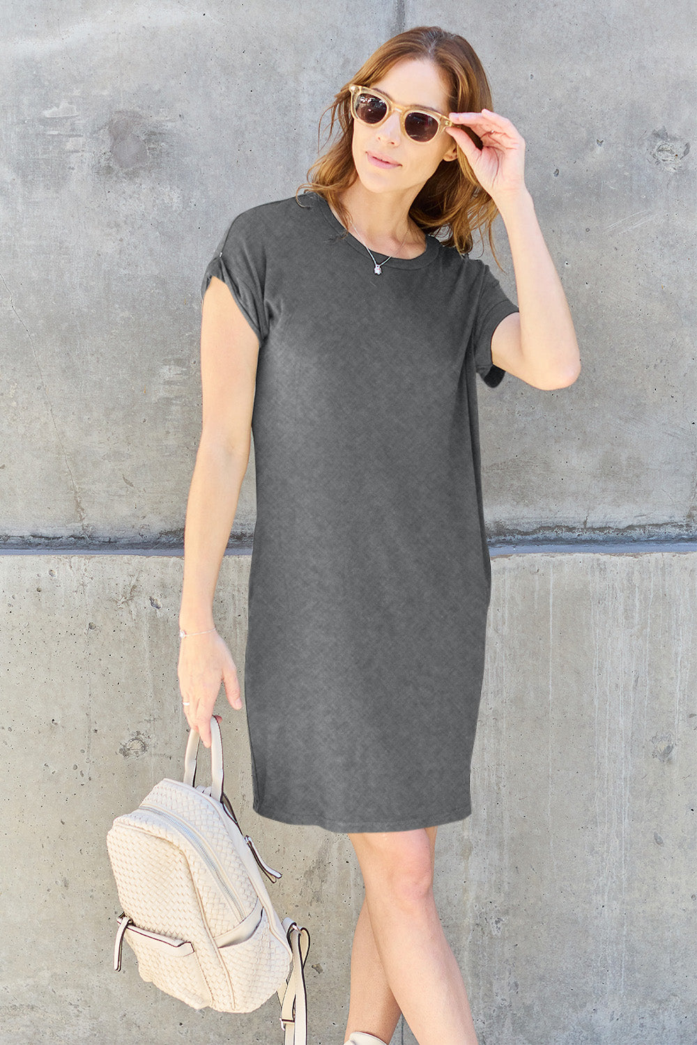 Basic Bae Full Size Round Neck Short Sleeve Dress with Pockets - AllIn Computer
