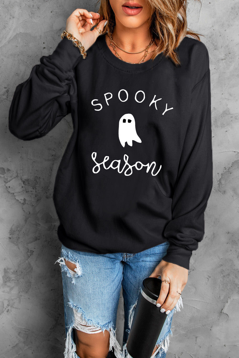 Round Neck Long Sleeve SPOOKY SEASON Graphic Sweatshirt - AllIn Computer