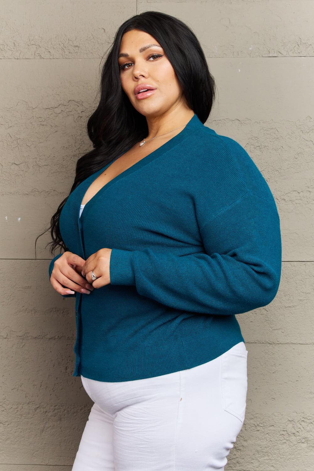 Zenana Kiss Me Tonight Full Size Button Down Cardigan in Teal - AllIn Computer