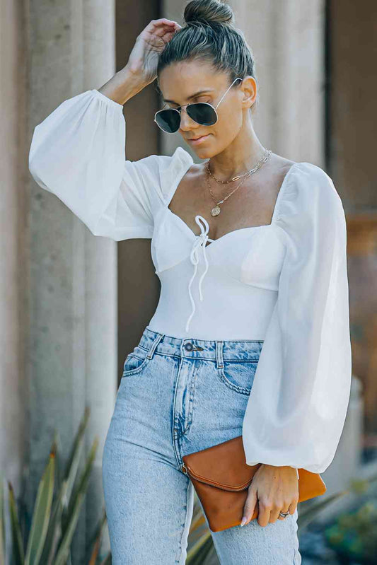 Tied Balloon Sleeve Bodysuit - AllIn Computer