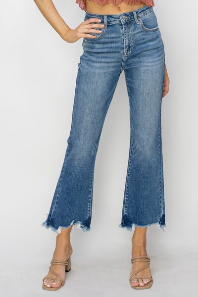 RISEN High Waist Raw Hem Flare Jeans - AllIn Computer