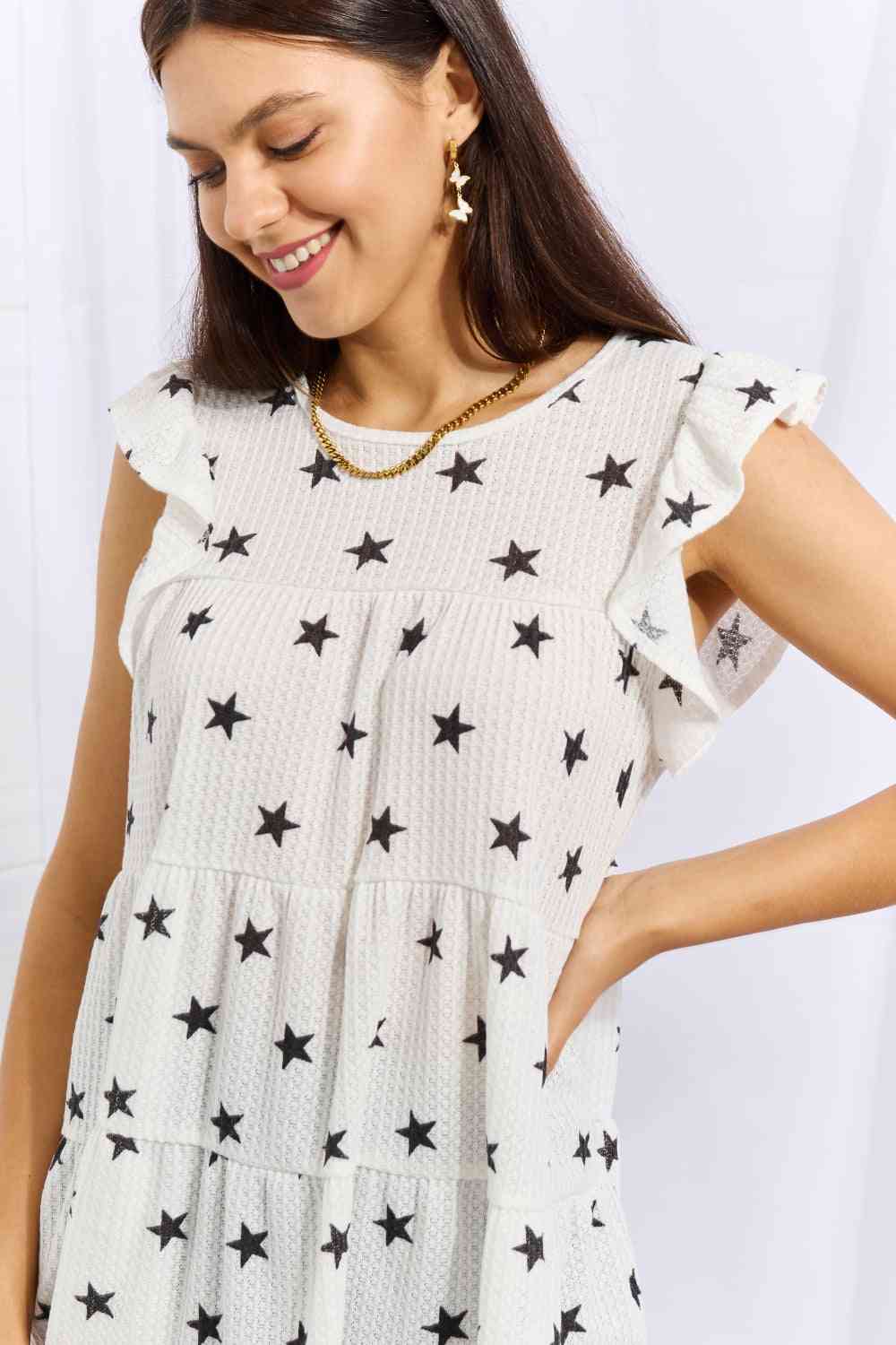 Heimish Shine Bright Full Size Butterfly Sleeve Star Print Top - AllIn Computer