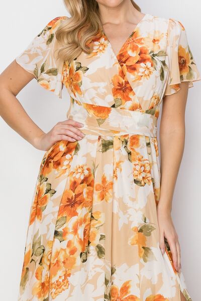 HYFVE Floral Tie Back Short Sleeve Slit Maxi Dress - AllIn Computer