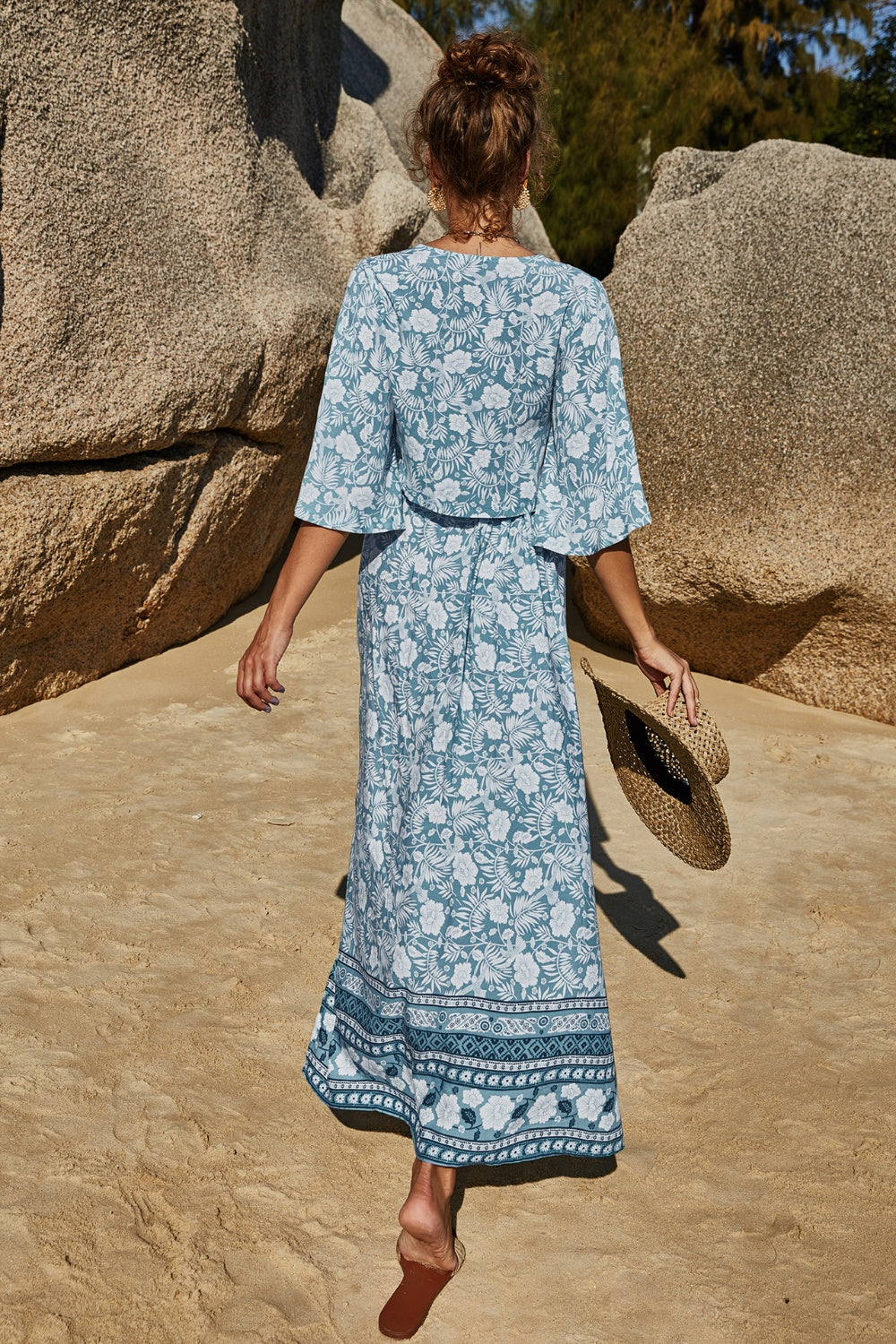 Printed Half Sleeve Top and Slit Skirt Set - AllIn Computer
