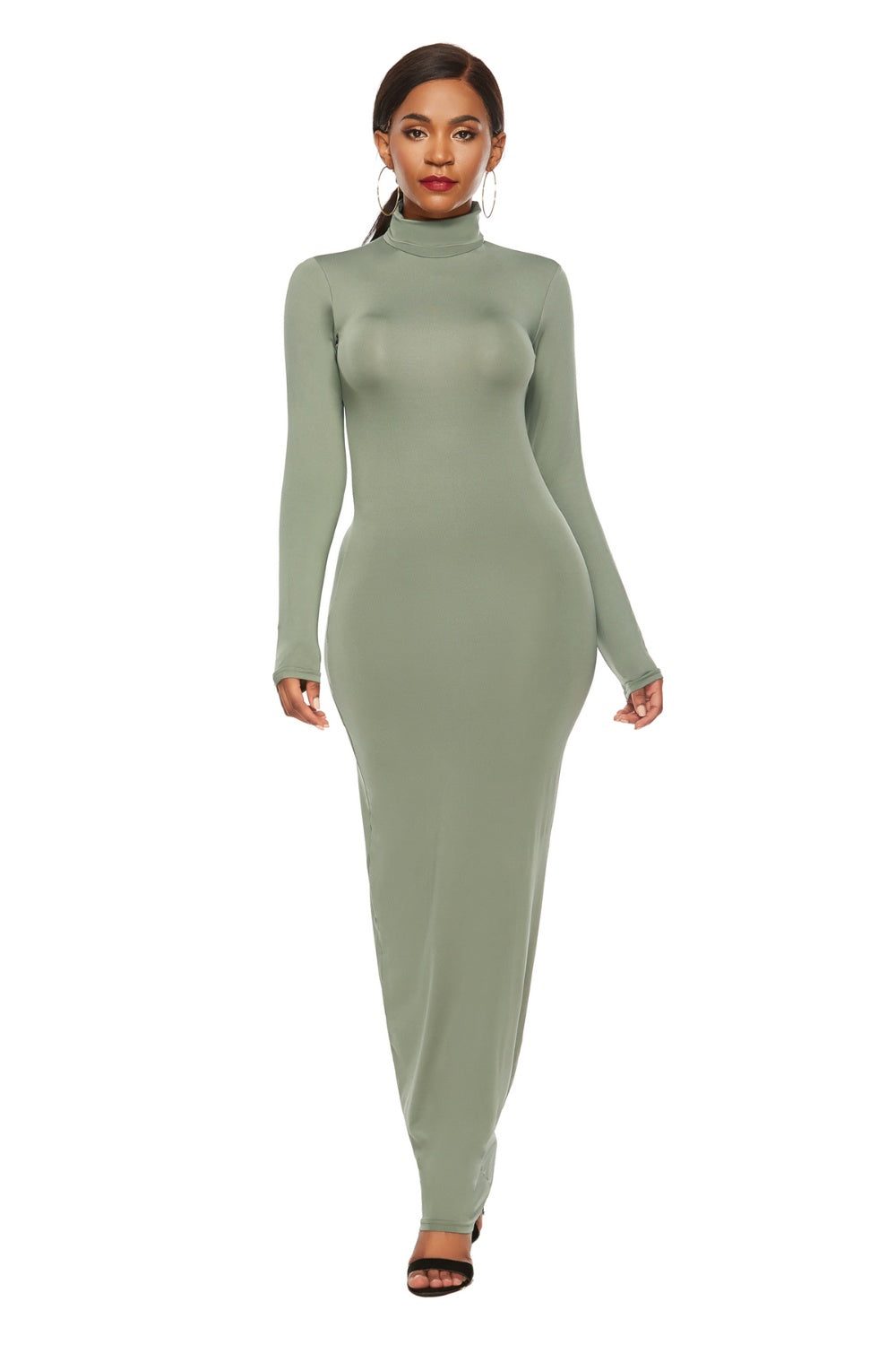 Mock Neck Long Sleeve Maxi Slim Dress - AllIn Computer