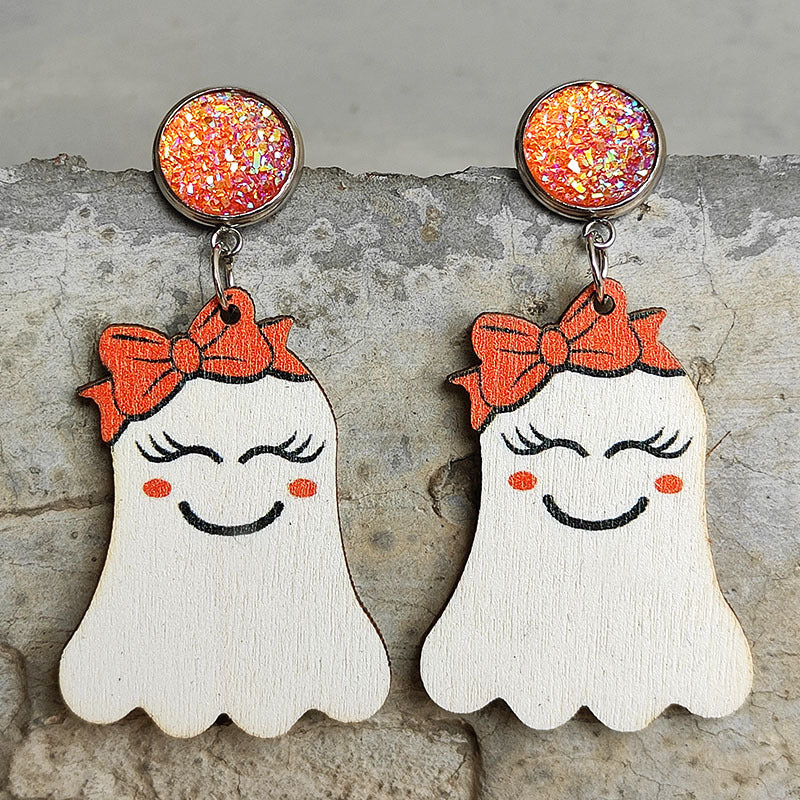 Ghost Shape Wooden Dangle Earrings - AllIn Computer