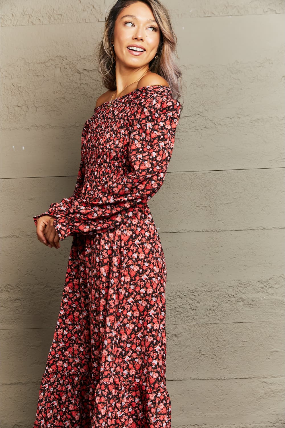 Off-Shoulder Long Sleeve Midi Dress - AllIn Computer