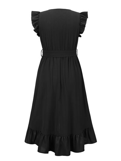 Tied Surplice Ruffle Hem Dress - AllIn Computer
