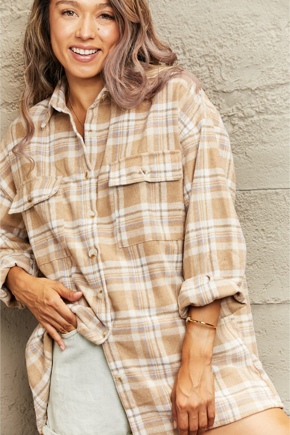 Plaid Dropped Shoulder Shirt Jacket - AllIn Computer