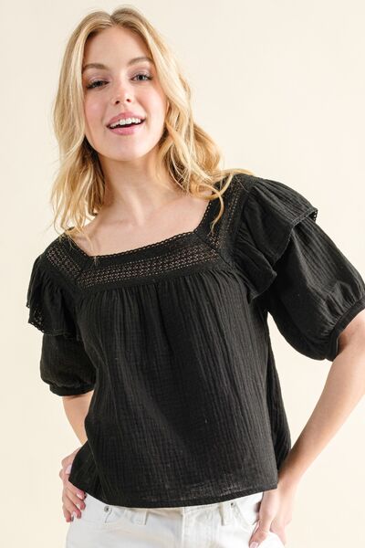 And The Why Square Neck Cotton Gauze Ruffled Blouse - AllIn Computer