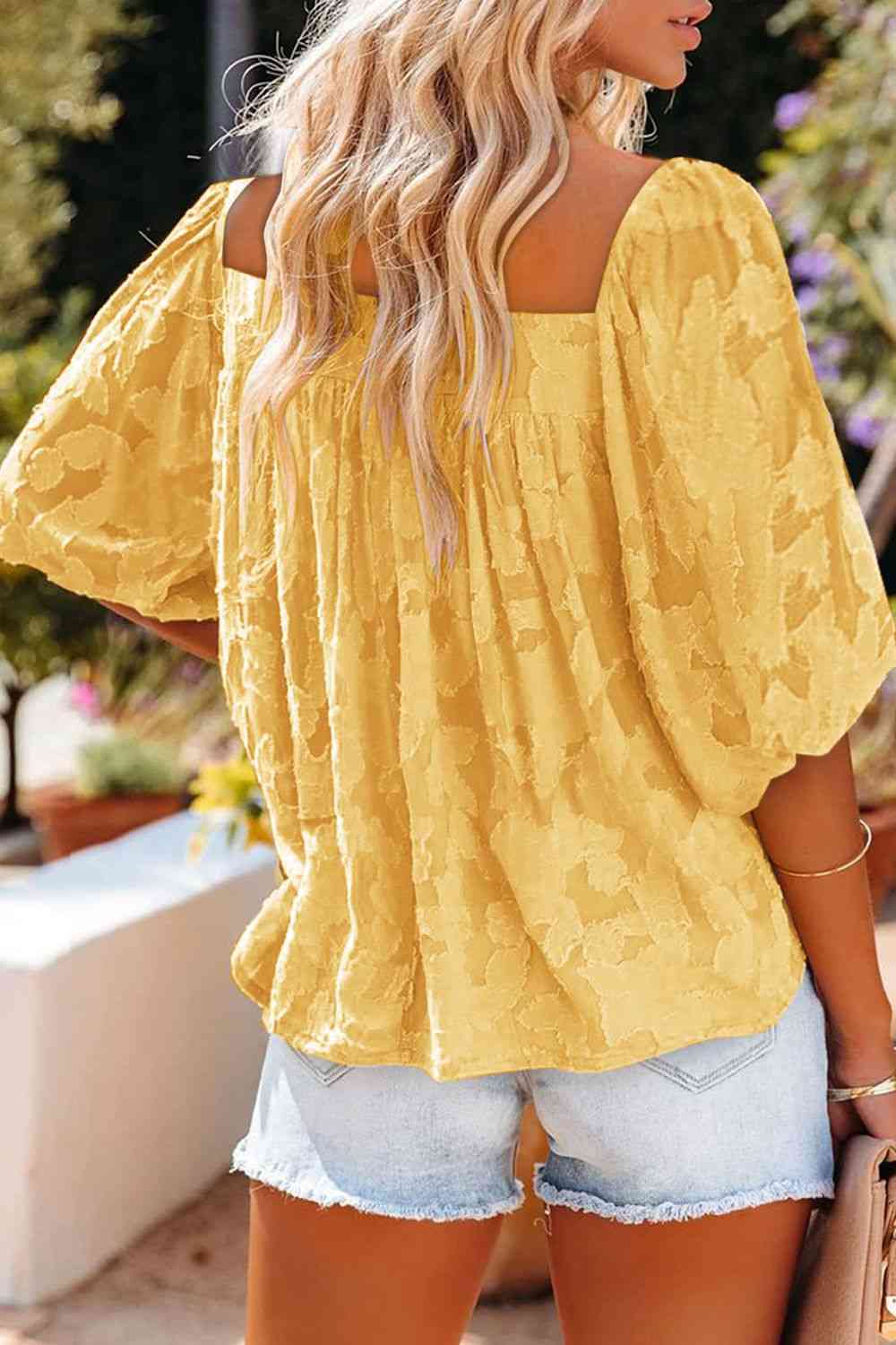 Square Neck Puff Sleeve Blouse - AllIn Computer