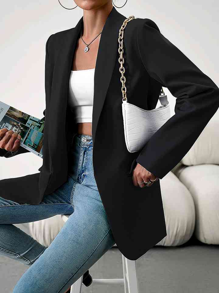 Lapel Collar Long Sleeve Blazer - AllIn Computer
