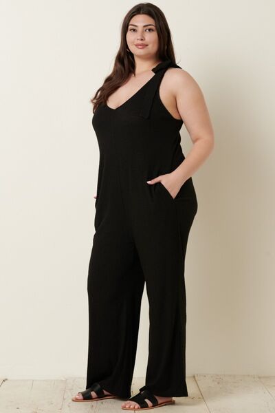 Mittoshop Rib Knit V-Neck Cross Back Jumpsuit - AllIn Computer