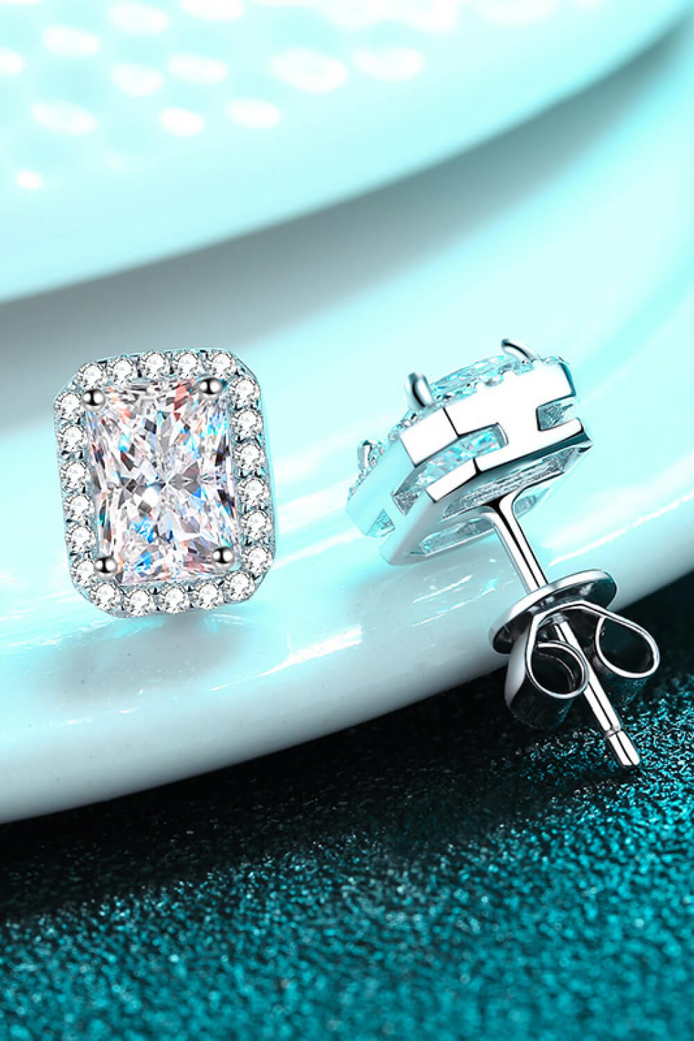Adored 1 Carat Moissanite Rhodium-Plated Square Stud Earrings - AllIn Computer