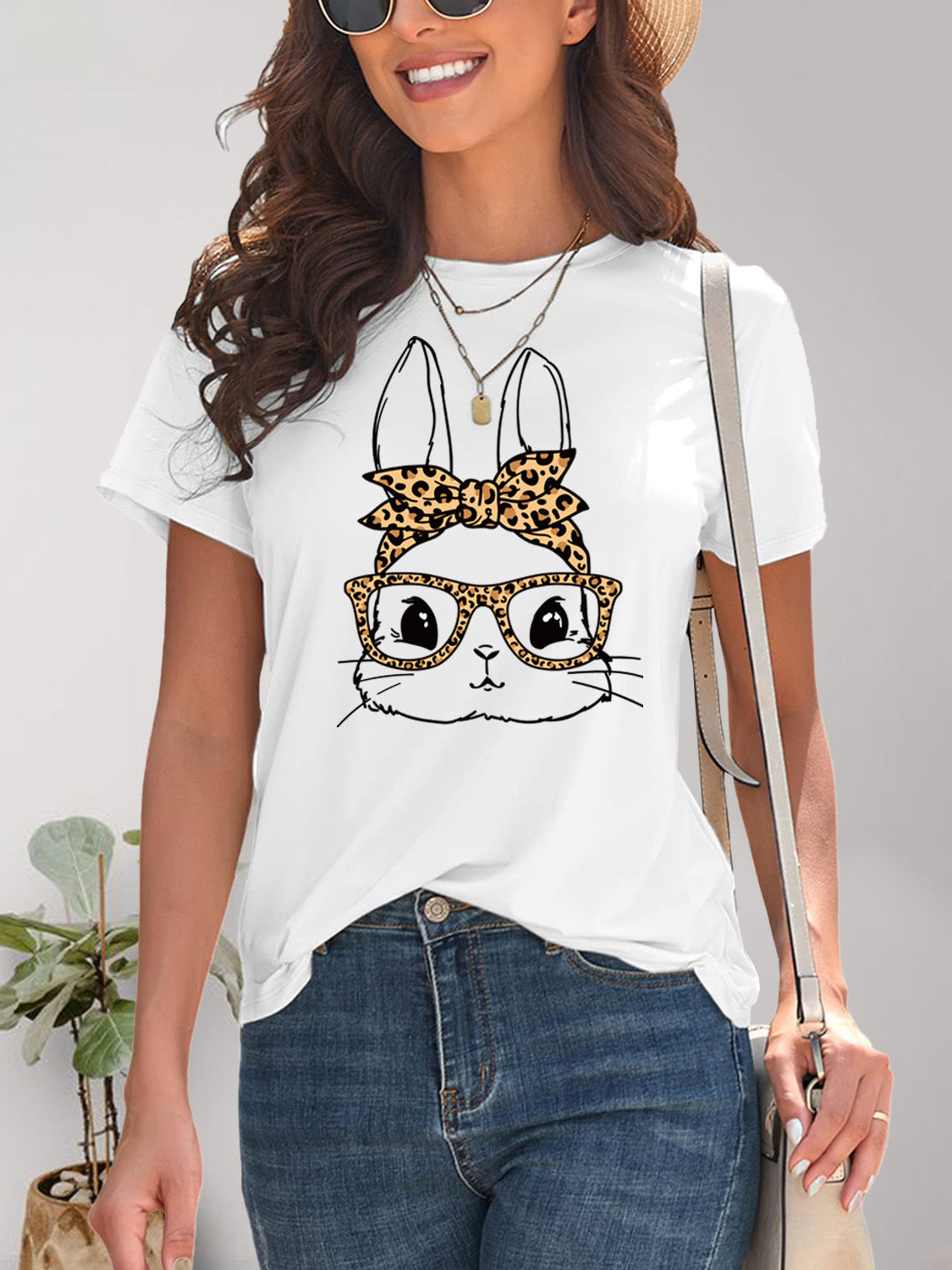 Rabbit Graphic Round Neck Short Sleeve T-Shirt - AllIn Computer