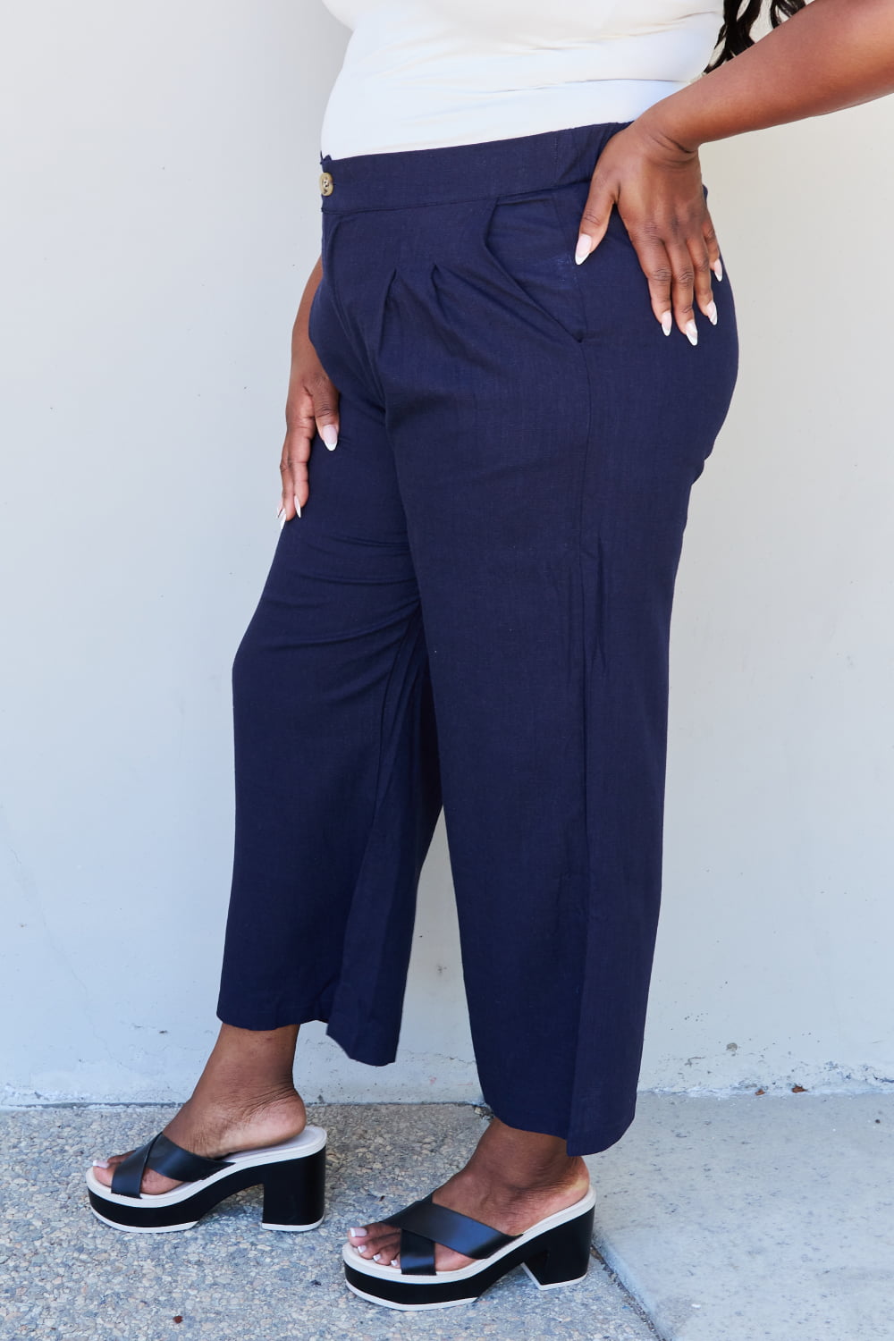 And The Why In The Mix Full Size Pleated Detail Linen Pants in Dark Navy - AllIn Computer