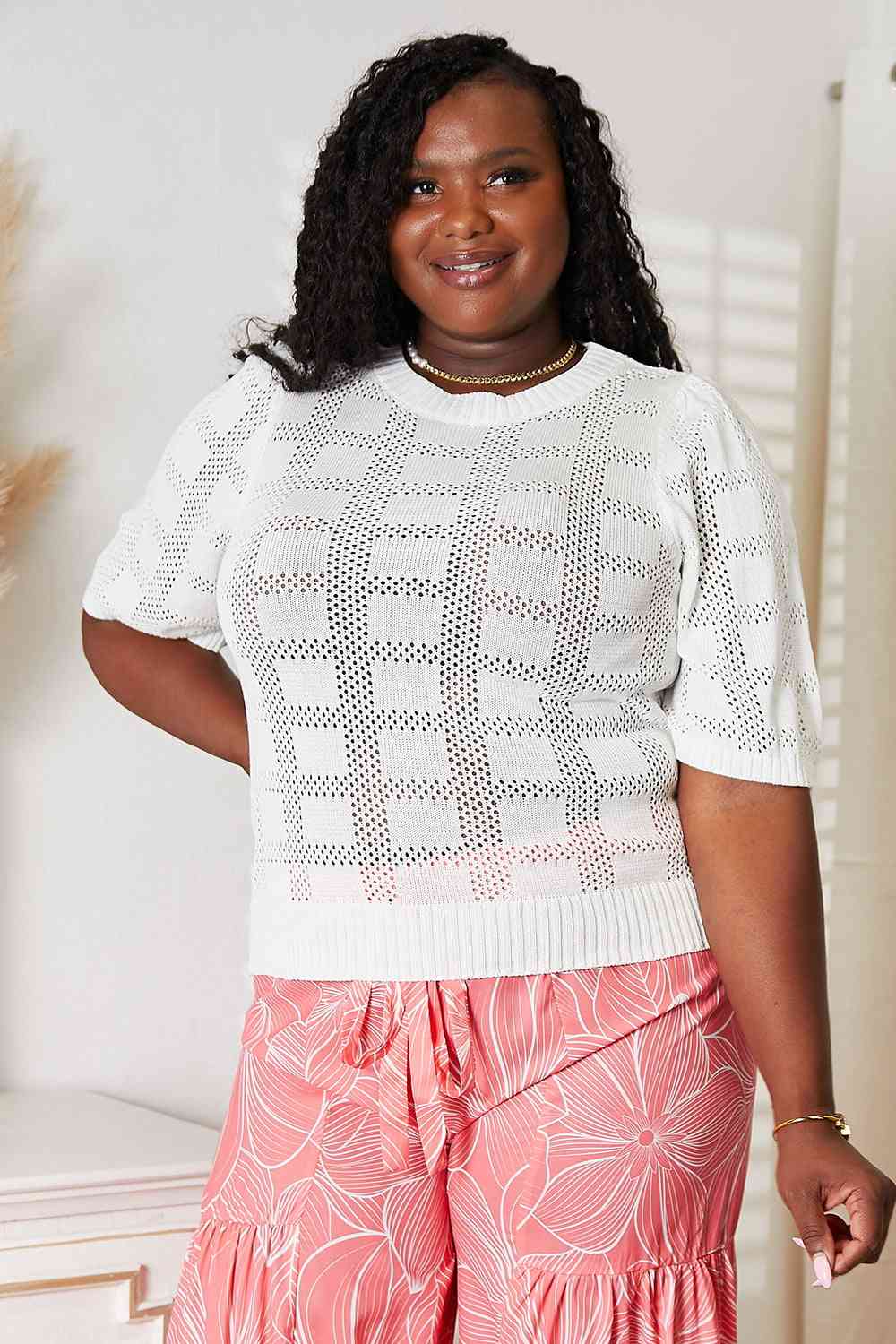 Double Take Ribbed Trim Round Neck Knit Top - AllIn Computer