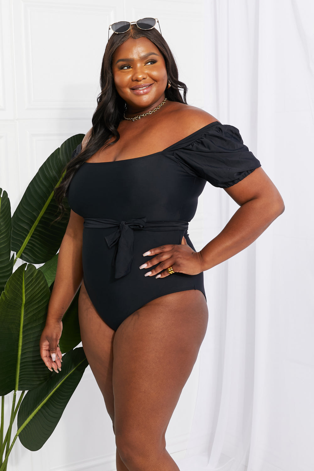 Marina West Swim Salty Air Puff Sleeve One-Piece in Black - AllIn Computer