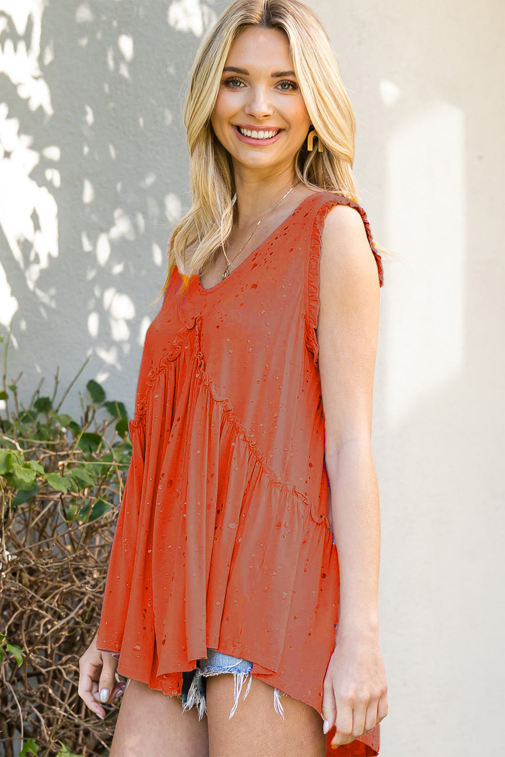 Ruched Frill V-Neck Tank - AllIn Computer