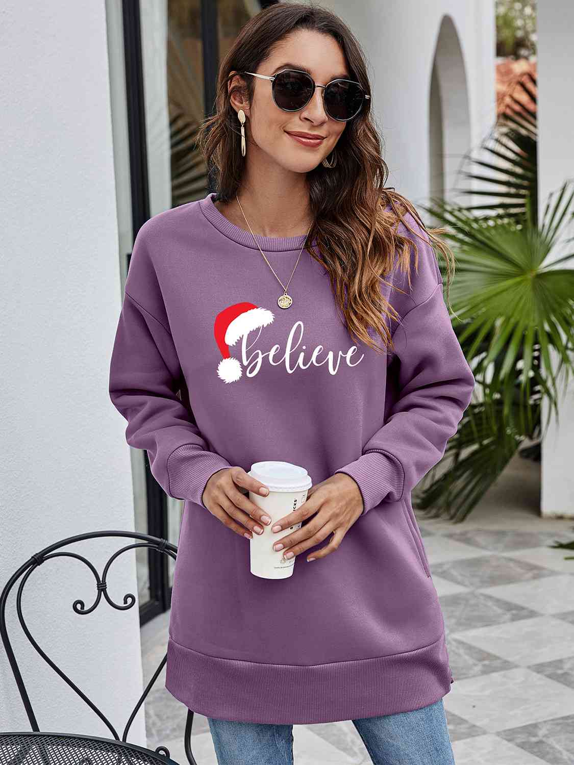 BELIEVE Graphic Tunic Sweatshirt | CLOTHING,SHOES & ACCESSORIES | Changeable, christmas, Ship From Overseas, sweatshirt | Trendsi
