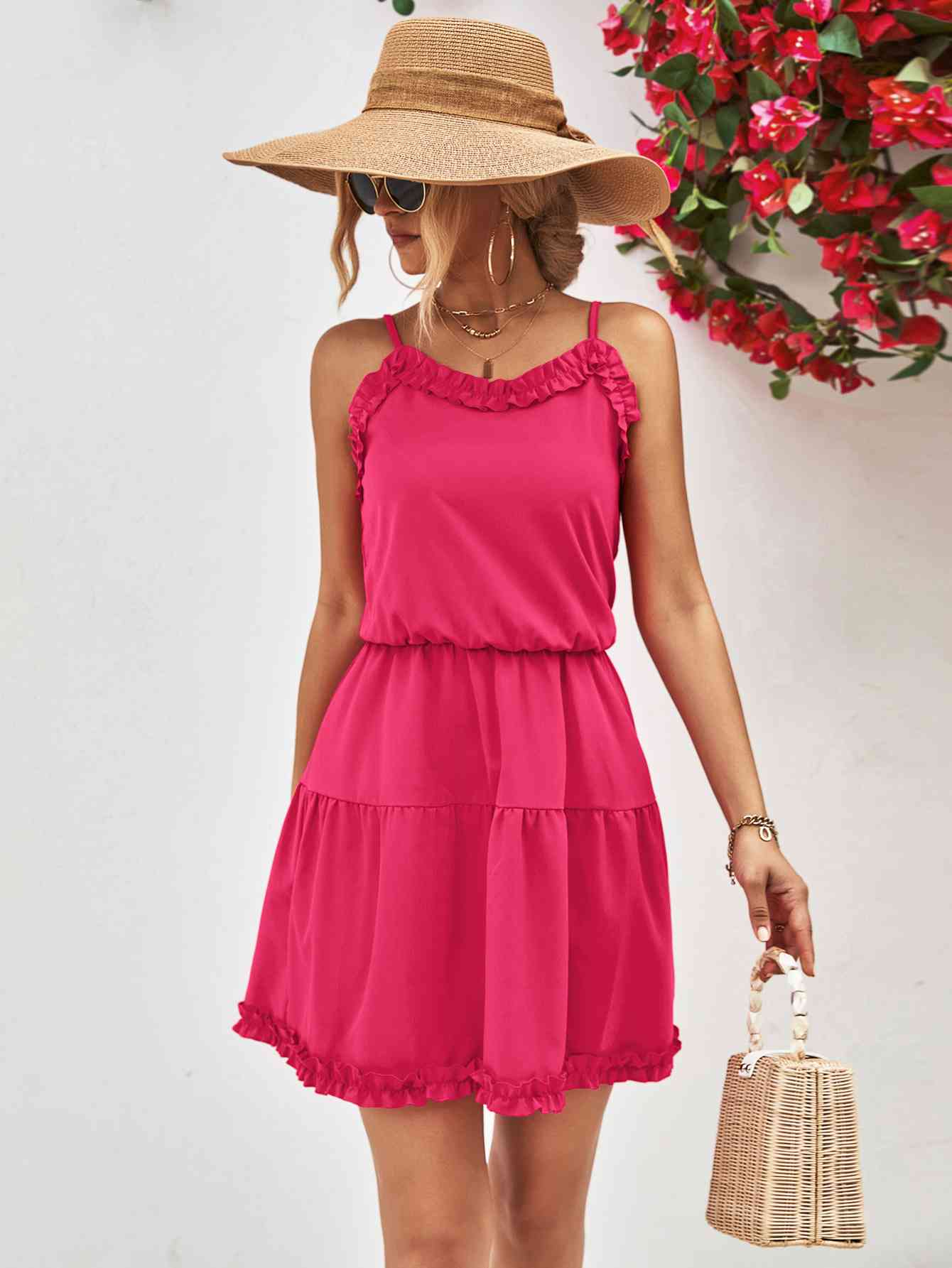Frill Trim Spaghetti Strap Mini Dress - AllIn Computer