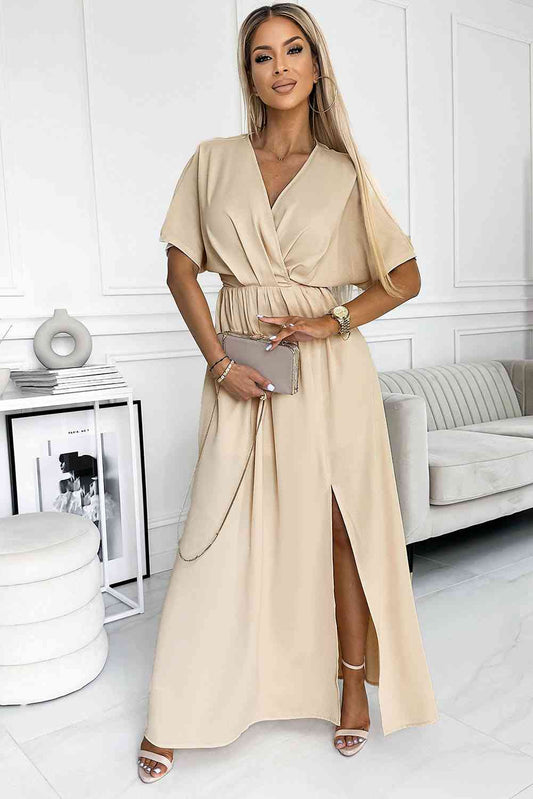 Surplice Neck Slit Maxi Dress - AllIn Computer
