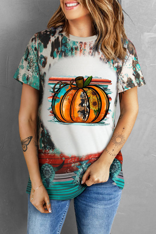 Pumpkin Graphic Round Neck Short Sleeve Tee - AllIn Computer