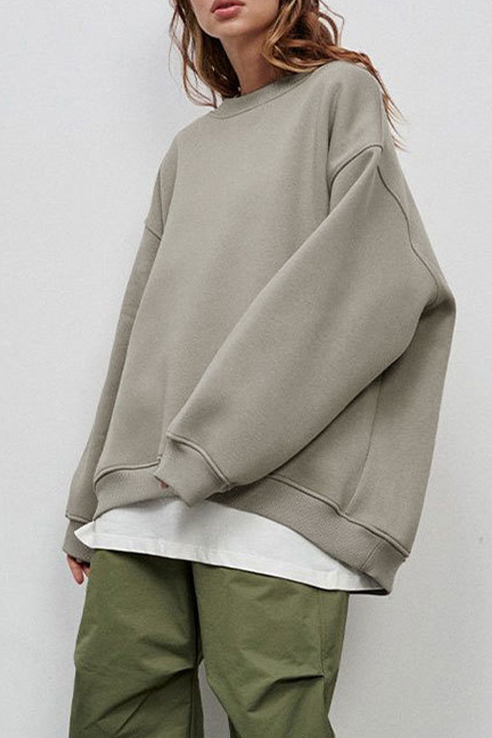 Oversize Round Neck Dropped Shoulder Sweatshirt - AllIn Computer
