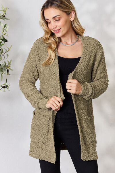 Zenana Falling For You Full Size Open Front Popcorn Cardigan - AllIn Computer
