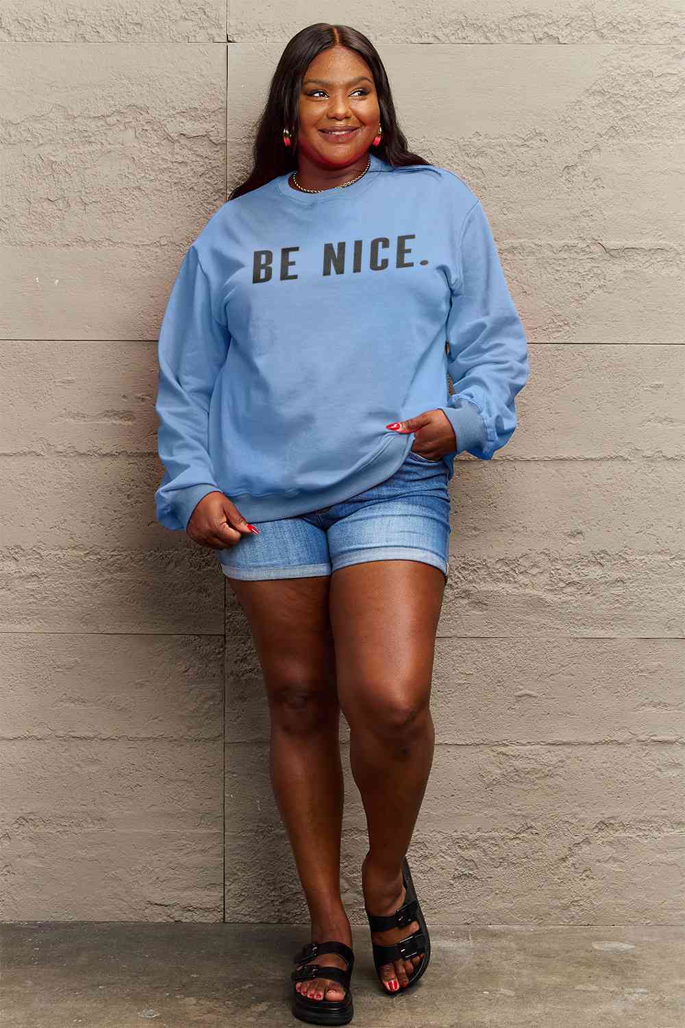 Simply Love Full Size BE NICE Graphic Sweatshirt - AllIn Computer